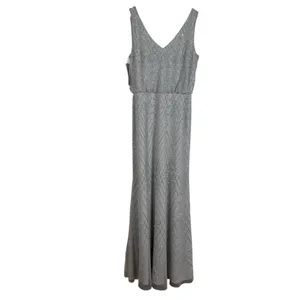 BHLDN NWT Light‎ Gray Chevron Beaded Gown Size 2 thumbnail 3