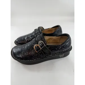 Alegria by PG Lite Black Rose Embossed Leather Clogs Monk Strap ALL-571 Size 40 thumbnail 4