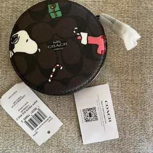 Coach Brown Black Peanuts Round Coin Case thumbnail 2