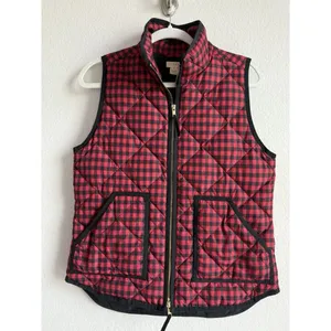 J.Crew Down Puffer Vest Womens Small Black‎ Red Gingham Printed Quilted Full Zip thumbnail 8