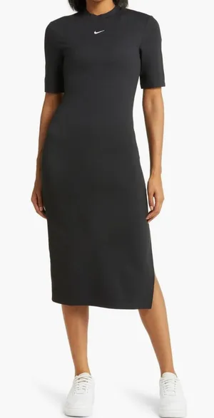 Nike Sportswear Essential Tight Crewneck Midi Dress NWT Black Small thumbnail 1