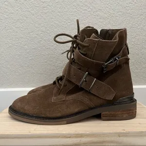 Vince Camuto Brown Suede Leather Lace‎ Up Moto Combat Boots 6.5 thumbnail 3