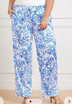 Talbots Satin Wide Leg Silky Pants in Floral Painted Paisley W2387 Plus Size 1X thumbnail 1