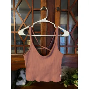 Vuori Crop Bra Tank Top Rose Mauve Ribbed Strappy Back VW189 Womens Medium thumbnail 2