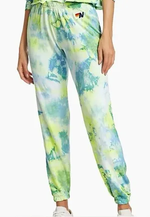 Aviator Nation Hand Dyed Tie Dye Jogger Sweatpants Neon Yellow Size XS thumbnail 1