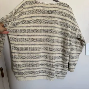 Vintage Cream and Brown Print Stripe Crew Neck Oversized 90s Y2K Sweater Size XL thumbnail 7