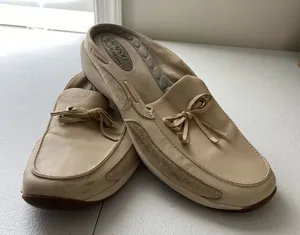 Lizsport women’s tan leather boat slip‎ on mules loafers shoes size 7 thumbnail 1