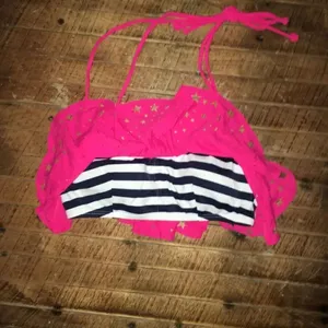 Victoria’s Secret S hot pink cutout overlay stripe bikini top thumbnail 2