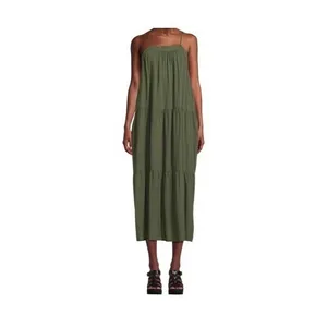 Time And Tru Womens Maxi Tiered Dress Size XS Green Sea Turtle Pockets Pullover thumbnail 3