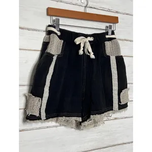 POL Black Cotton Crochet Trim Shorts Size Small Boho Drawstring Pockets thumbnail 8
