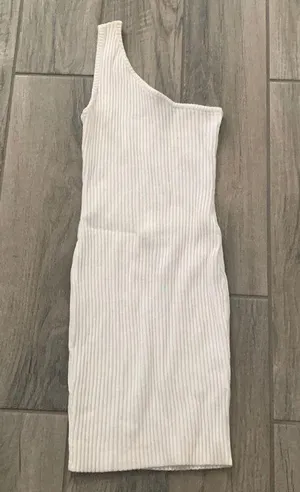White fox one shoulder ribbed dress thumbnail 1