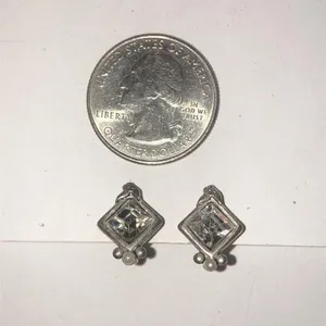 Vintage Satin Silver Tone & CZ Rhinestone Classic Retro Boho Clip On Earrings thumbnail 4