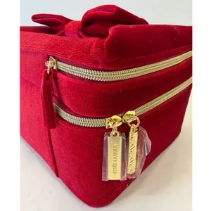Estée Lauder Red Velvet‎ Bow Train Case Double Zip Cosmetic Makeup Travel Bag thumbnail 4