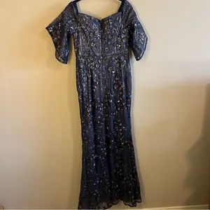 Aidan Mattox Blue Sequin Off the Shoulder‎ Dress Gown Long 6 thumbnail 9