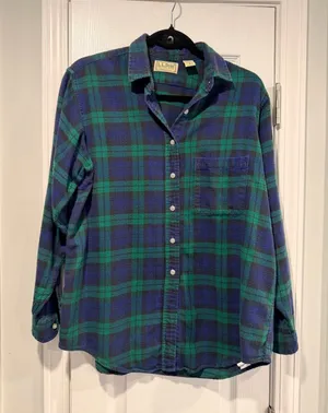 VTG L.L Bean Size 8 Blue Green Plaid Cotton Flannel Long Sleeve Button Shirt thumbnail 1