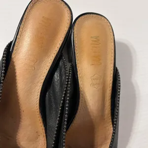 Mi.iM black leather slide mules block heel shoe fits size 9 thumbnail 7