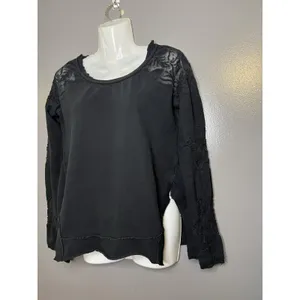 Free People Blouse Womens Small Black Embroidered Scoop Neck Long Sleeve Top thumbnail 5