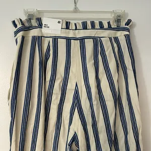 NWT Express High Rise Paperbag Ankle Pants Cream Blue Stripe Size 4 thumbnail 6