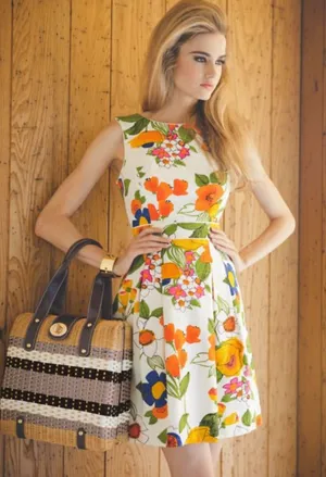 Trina Turk Floral Jacquard Fit Flare Dress Cotton Size 10 Garden Party thumbnail 1