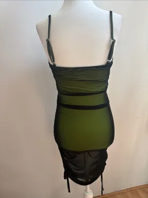 Dolls Kill Olive Green Cutout Mesh Midi Dress with Tie Front thumbnail 4