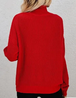 SheIn Red Funnel Neck Drop Shoulder Sweater thumbnail 2