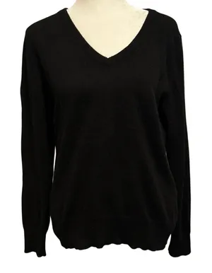 Quince Size M Sweater 100% Mongolian Cashmere V Neck Black Minimalist Capsule thumbnail 1