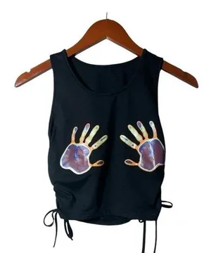 Shein Graphic Handprint Sleeveless Drawstring Ruched crop tank, size small. thumbnail 1