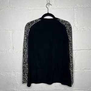 LOFT Women’s Black White Floral Spot‎ Mixed Media Sweater Size Medium thumbnail 4