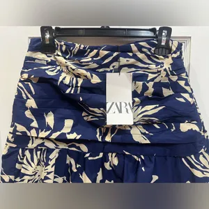 ZARA long skirt in floral print blue/ivory size M Cotton thumbnail 4