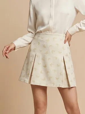 LE LIS | Cream Butterfly Print Faux Suede Mini Skirt Sz S thumbnail 1