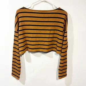 Free People Beach Zinnia Cropped‎ Brown Black Stripe Long Sleeve Top Size XS thumbnail 6