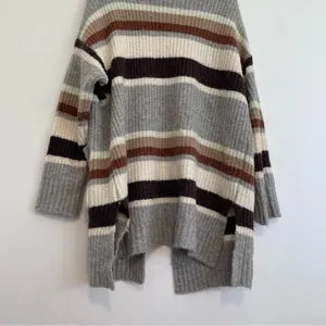 A NEW DAY Striped Open Front Cardigan Gray Cream Tan Brown Long Heavy Sweater M thumbnail 15