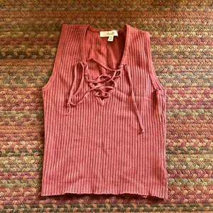 Active USA PINKISH RED RIBBED LACE UP FRONT TOP thumbnail 1