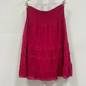 Cabi Raspberry Pink Tiered Cotton Midi Skirt Smocked Waist Boho Medium‎ Picnic thumbnail 2