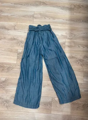 Sneak Peek Chambray Paperbag Wide Leg Pants Blue thumbnail 2