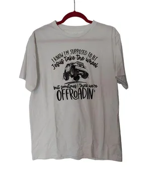 White Graphic Tee Shirt With "Jesus Take The Wheel" Off-Road Design George Brand thumbnail 1