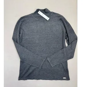 T Tahari Womens Mock Neck Sweater Top Size S Dark Grey Soft Knit Metallic Logo thumbnail 7