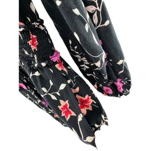 Free‎ People Black Floral Lighten Up Floral Long Sleeve Mini Dress M Smocked thumbnail 6