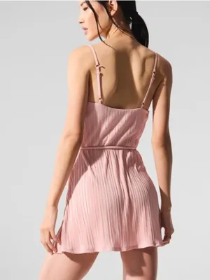 Alo Micro Plisse Game On Tennis Dress Pink Quartz Padded Belted Pleated Mini M thumbnail 2