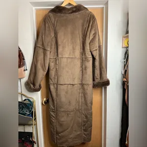 Anna Lipsa Brown Faux Suede Coat-Faux Fur Collar&Cuffs.Size:Large (fits like M) thumbnail 3
