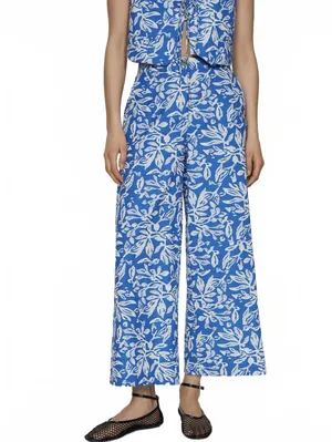 Mango Wide Leg Printed Pants NWT Blue Size Large thumbnail 3