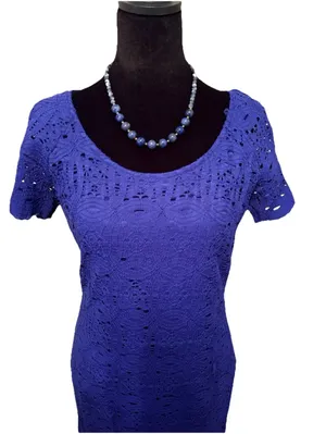 Roz & Ali Royal Blue Lace Sheath Midi Dress Size 12 Short Sleeve thumbnail 4