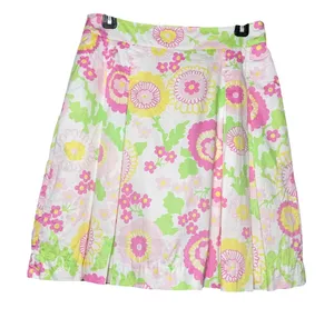 Lilly Pulitzer Floral Pleated A-Line Skirt Pastel 100% Cotton‎ Size 2 Preppy thumbnail 1