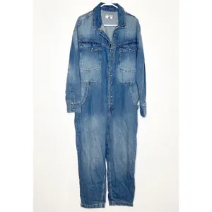 NWT Free People X Cares FP Townes Denim Jumpsuit Coverall High Noon Women's L thumbnail 2