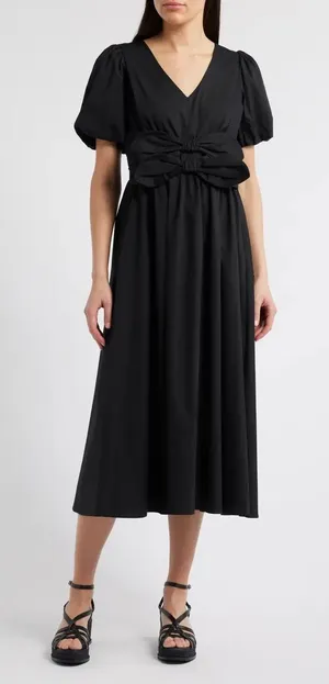 Moon River Front Bow Detail Cotton Midi‎ Dress Size Large thumbnail 1