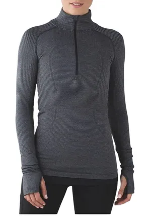Lululemon Swiftly Mock Neck 1/2 Zip Long Sleeve 6 Black Grey Stripe Run Gym thumbnail 1