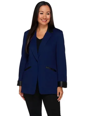 NWOT Susan Graver Size 14 Gray Ponte Jacket with Faux Leather Trim NEW thumbnail 4