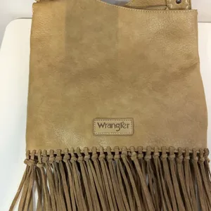 Wrangler Brown Fringe Studded Shoulder Bag Zip Closure Inner Pockets Western thumbnail 11