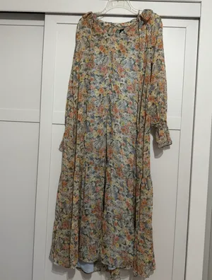 Vici Sheer Floral Maxi Dress in Peach, Blue, Cream XS thumbnail 3