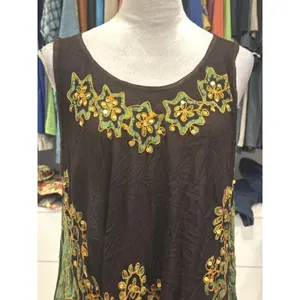 Sunflower Women's Sleevelss Tunic Dress Black Yellow Floral OS Semi Sheer thumbnail 2